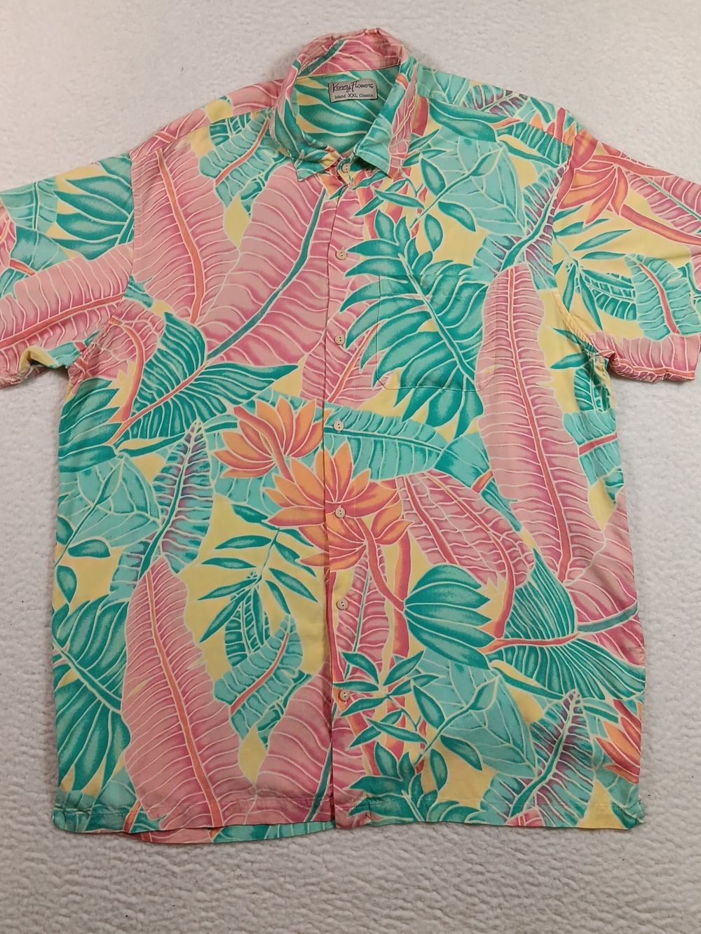 Kenny Flowers Shirt Mens XXL Hawaiian Resort Tropical Rayon Vibrant Aloha